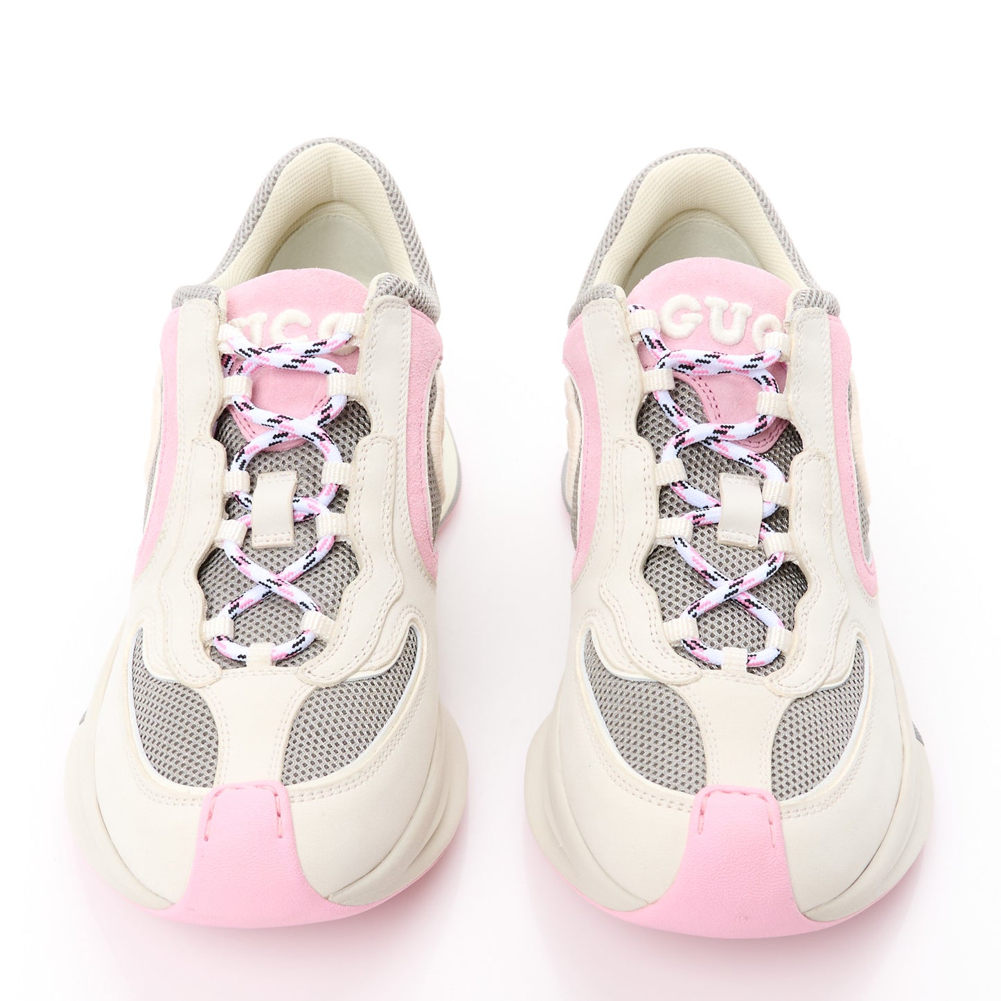 Technical Knit Fabric Suede Calfskin Womens Gucci Run Sneakers 38 Off White Pink Grey