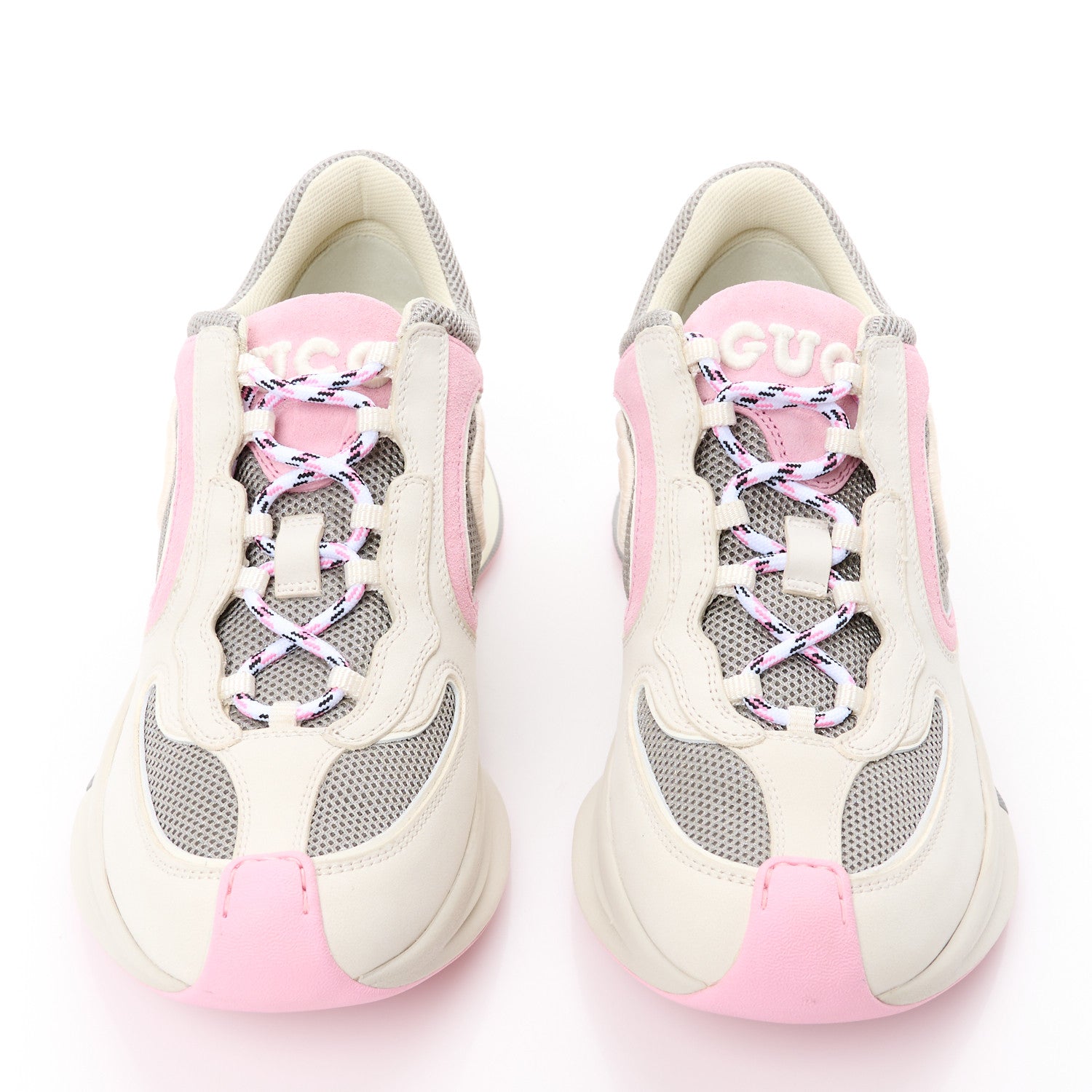 Gucci Technical Knit Fabric Suede Calfskin Womens Gucci Run Sneakers 38 Off White Pink Grey 2 of 9