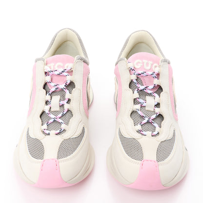 Gucci Technical Knit Fabric Suede Calfskin Womens Gucci Run Sneakers 38 Off White Pink Grey 2 of 9