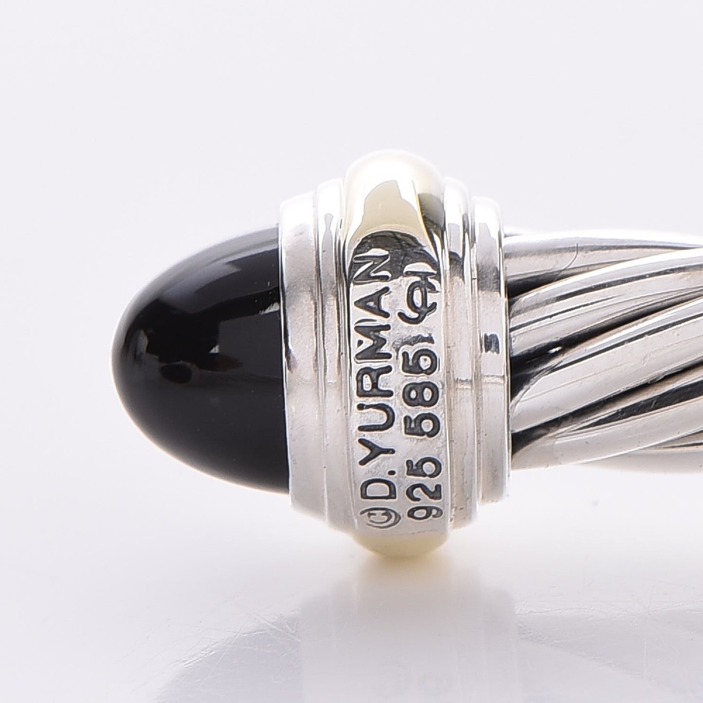 Sterling Silver 14K Yellow Gold Black Onyx 7mm Cable Classics Bracelet