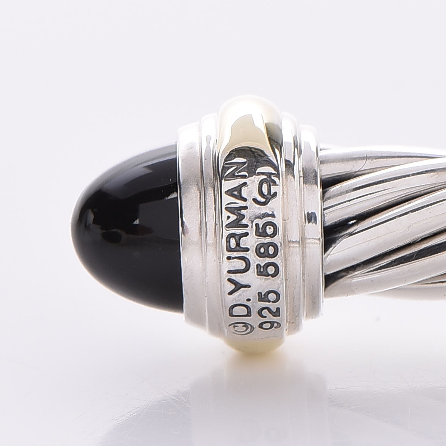 David Yurman Sterling Silver 14K Yellow Gold Black Onyx 7mm Cable Classics Bracelet 4 of 5