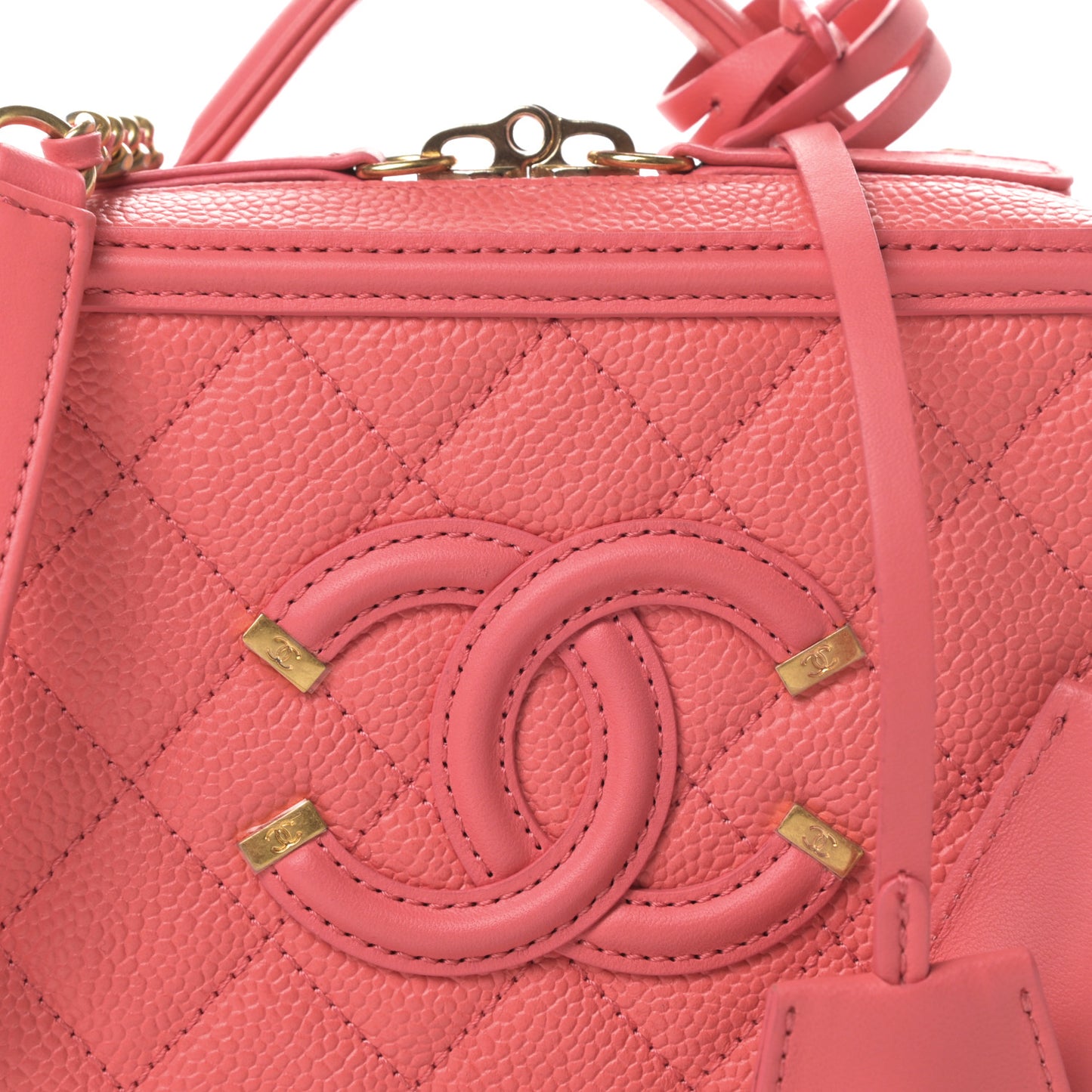 Caviar Quilted Small CC Filigree Vanity Case Coral