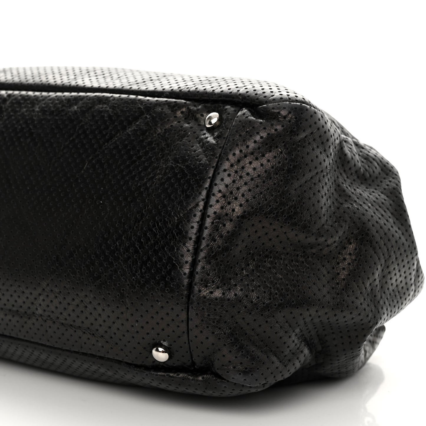 Calfskin Perforated Large Drill Accordion Flap Black