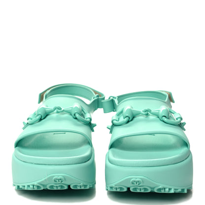 Gucci Soft Rubber Horsebit Womens Slingback Sandals 37 Teal Cyan 2 of 7