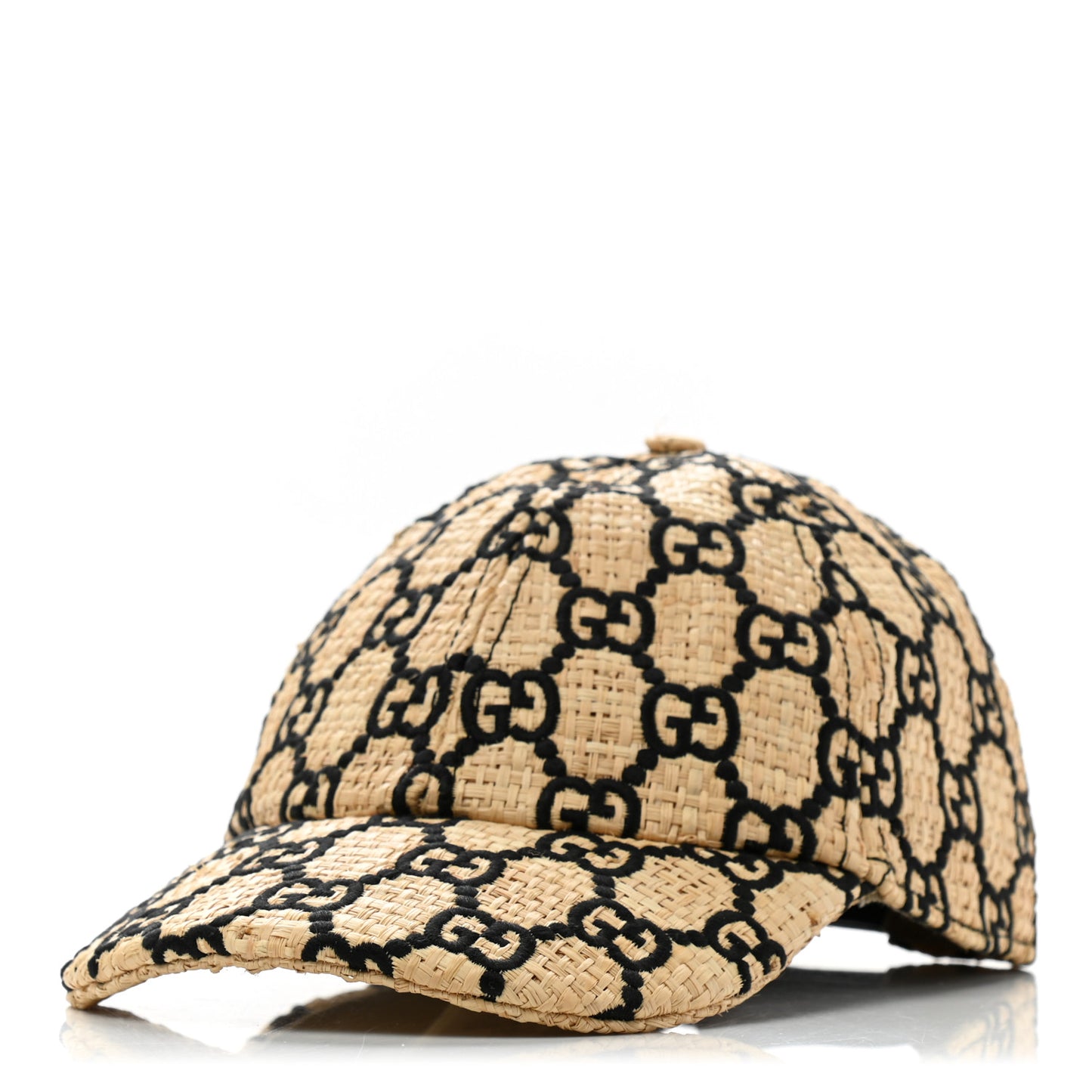 Raffia GG Monogram Elaphe Embroidered Aisha Baseball Hat L Ivory Black