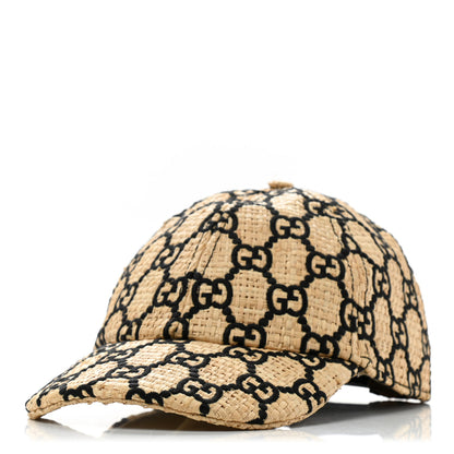 Gucci Raffia GG Monogram Elaphe Embroidered Aisha Baseball Hat L Ivory Black 1 of 10