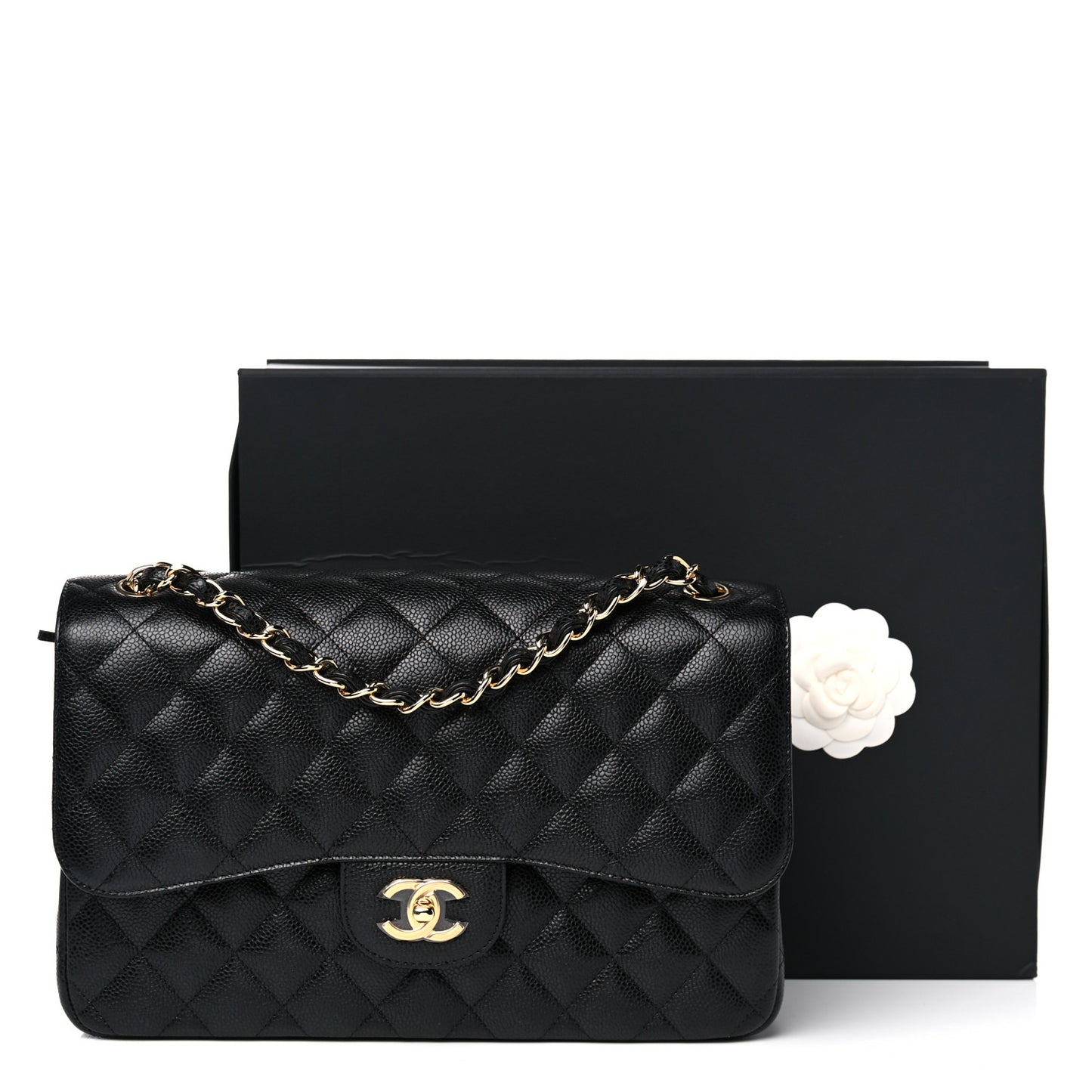 Caviar Quilted Jumbo Double Flap Black