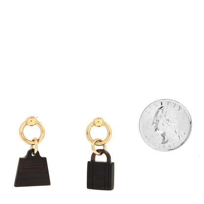 Hermes Permabrass Gold Plated Buffalo Horn Fusion Amulette Maroquinier Earrings Black 2 of 5