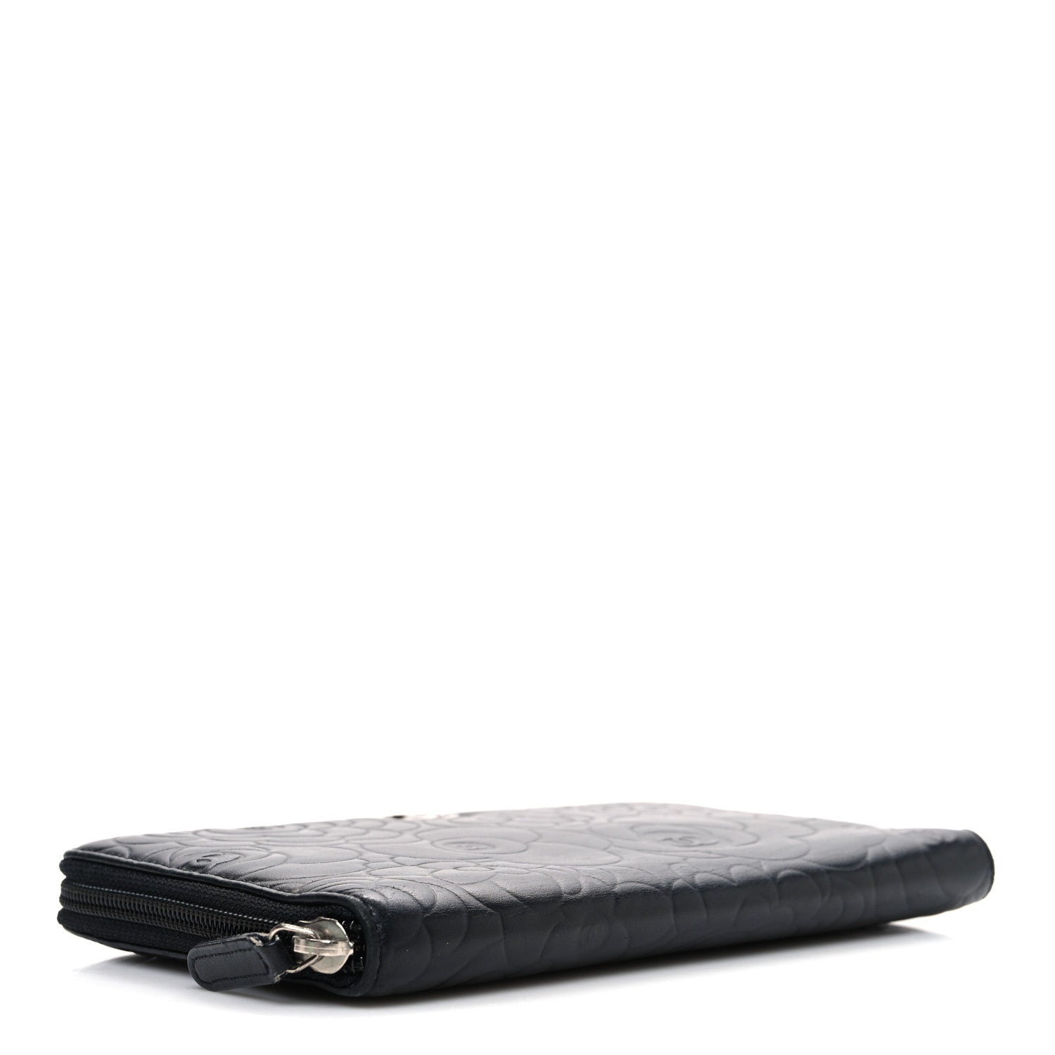 Chanel Lambskin Camellia Embossed Zip Around Organizer Wallet Black 4 of 9