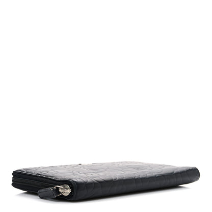 Chanel Lambskin Camellia Embossed Zip Around Organizer Wallet Black 4 of 9