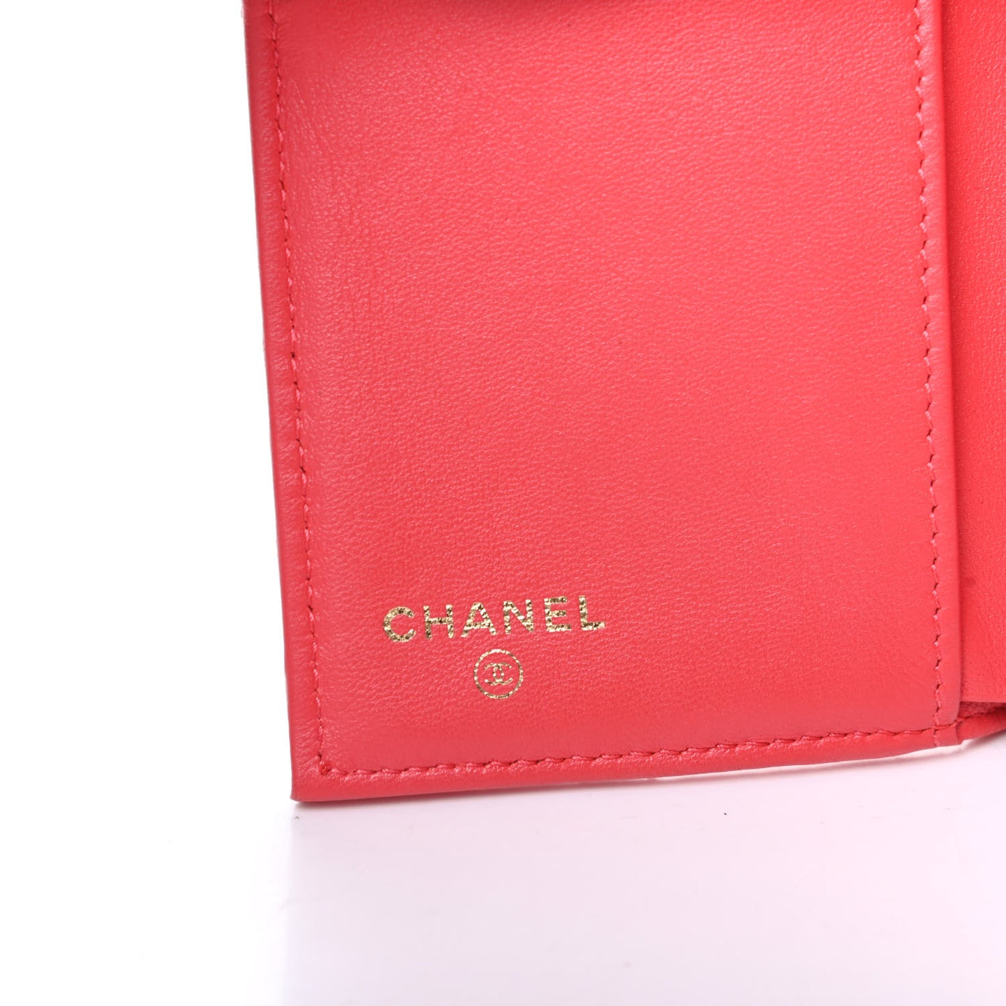 Lambskin Quilted Compact Flap Wallet Coral