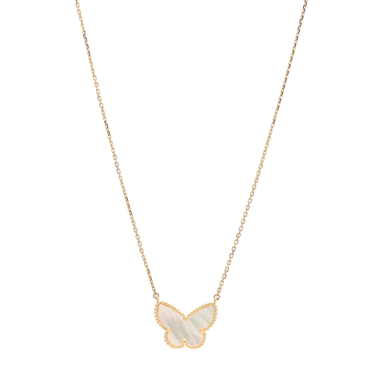 18k Yellow Gold Mother of Pearl Lucky Alhambra Butterfly Pendant Necklace