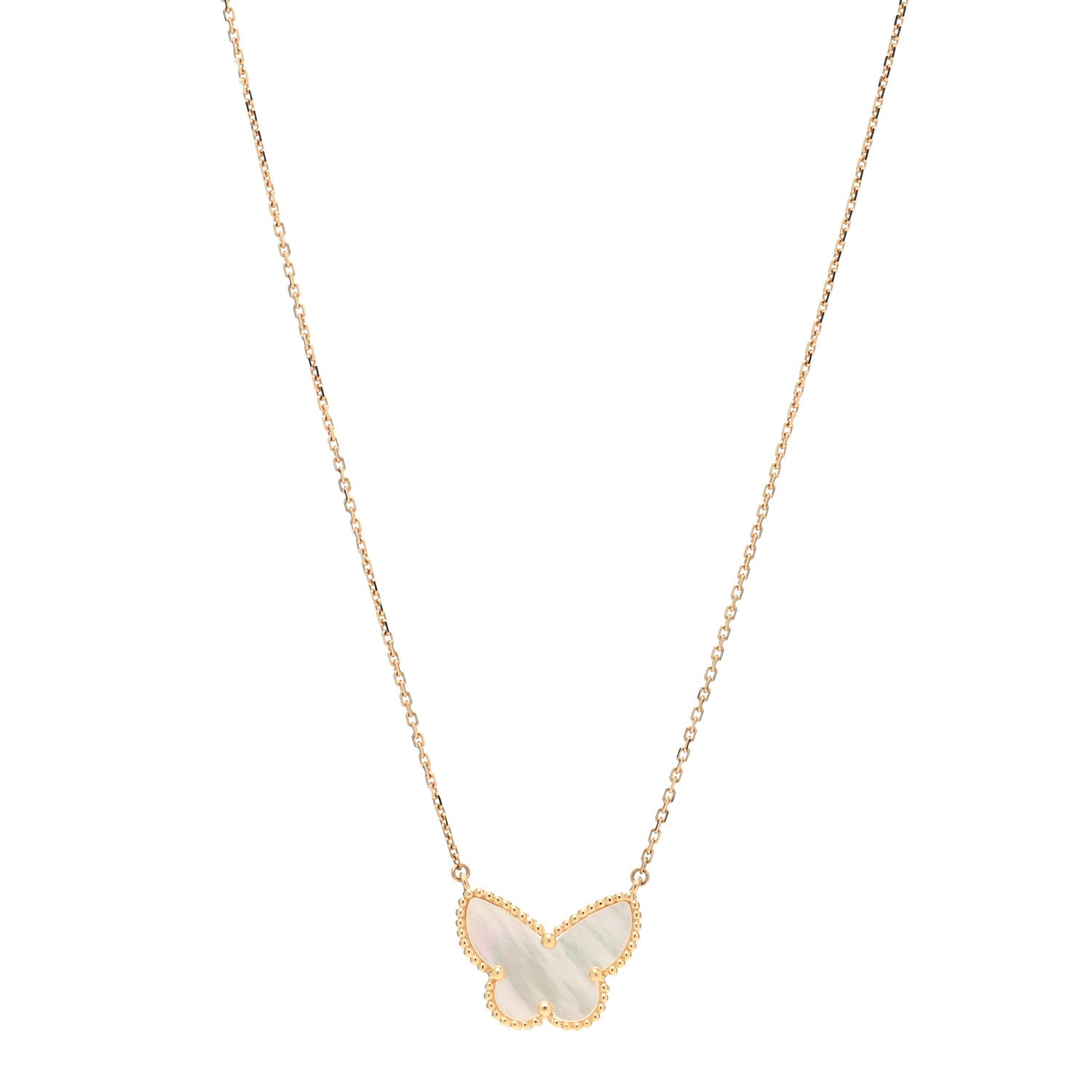 Van Cleef & Arpels 18k Yellow Gold Mother of Pearl Lucky Alhambra Butterfly Pendant Necklace 1 of 4