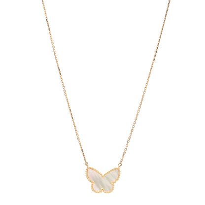Van Cleef & Arpels 18k Yellow Gold Mother of Pearl Lucky Alhambra Butterfly Pendant Necklace 1 of 4