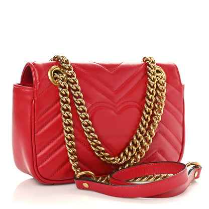 Gucci Calfskin Matelasse Mini GG Marmont Shoulder Bag Hibiscus Red 3 of 12