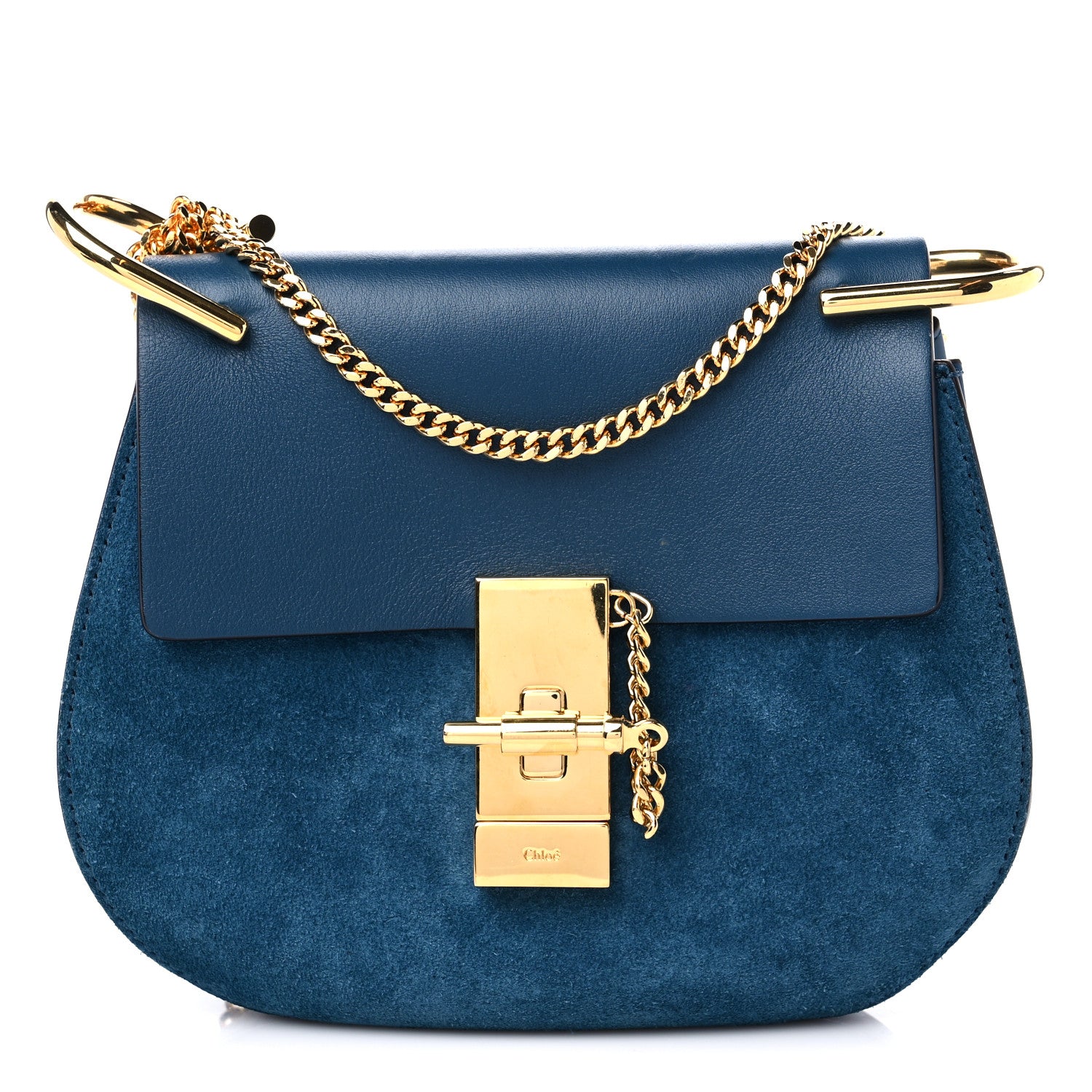 Chloe Suede Smooth Calfskin Mini Drew Shoulder Bag Majolica Blue 1 of 9