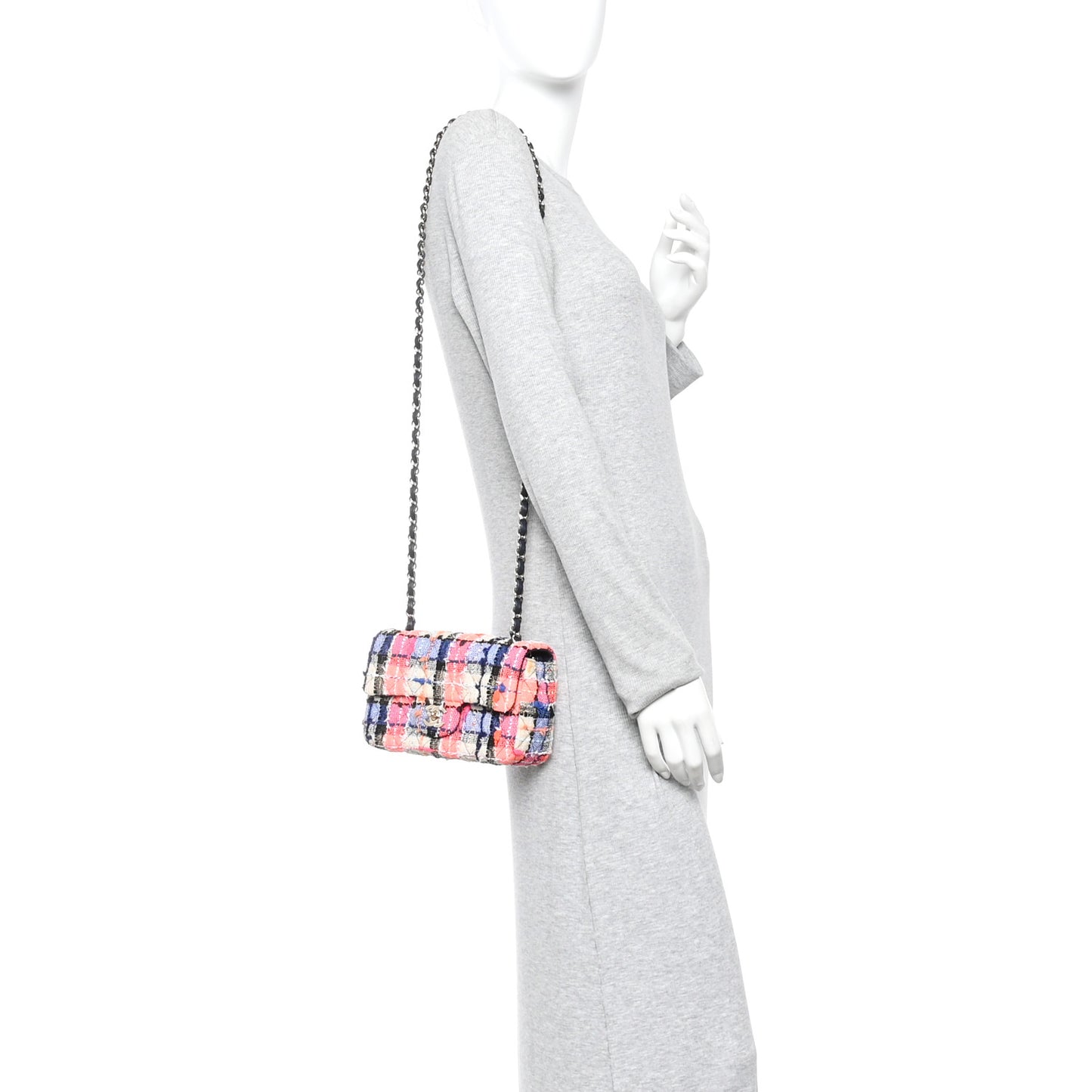 Tweed Quilted Mini Rectangular Flap Blue Orange Pink