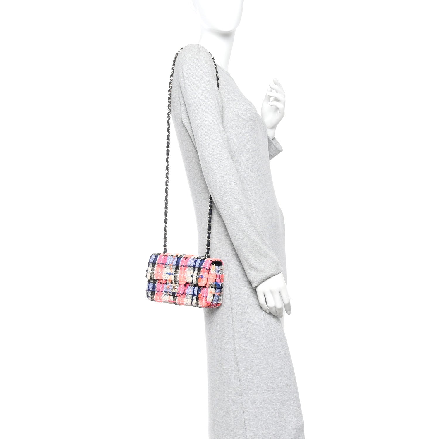 Chanel Tweed Quilted Mini Rectangular Flap Blue Orange Pink 2 of 14