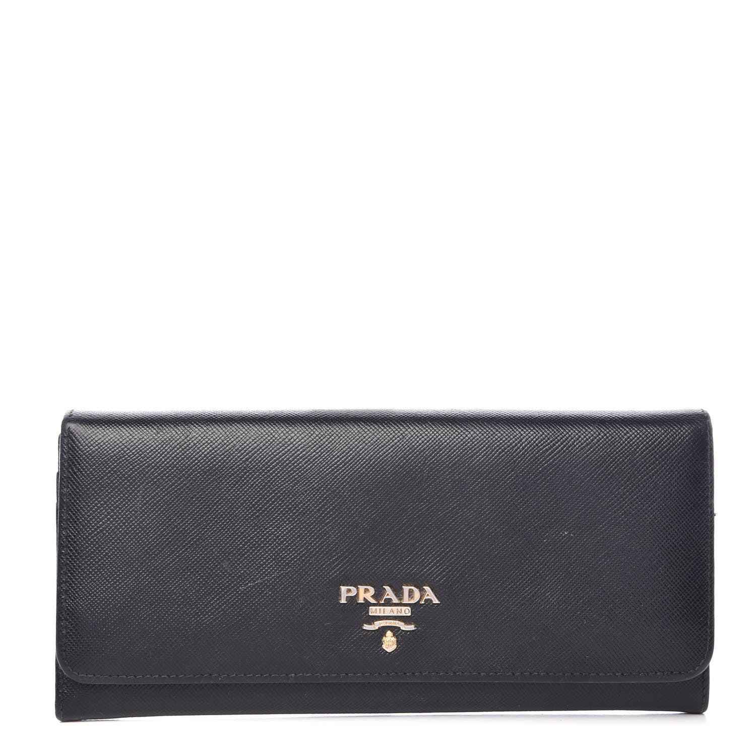 Prada Saffiano Metal Continental Flap Wallet Black 1 of 8