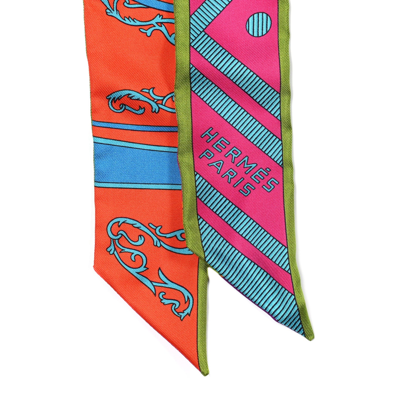 Hermes Silk Balade en Berline Twilly Fuchsia Orange Vert 2 of 4