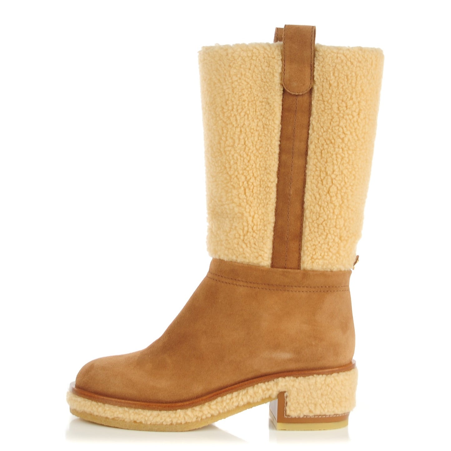 Shearling Suede Calfskin Boots 37.5 Brown Beige
