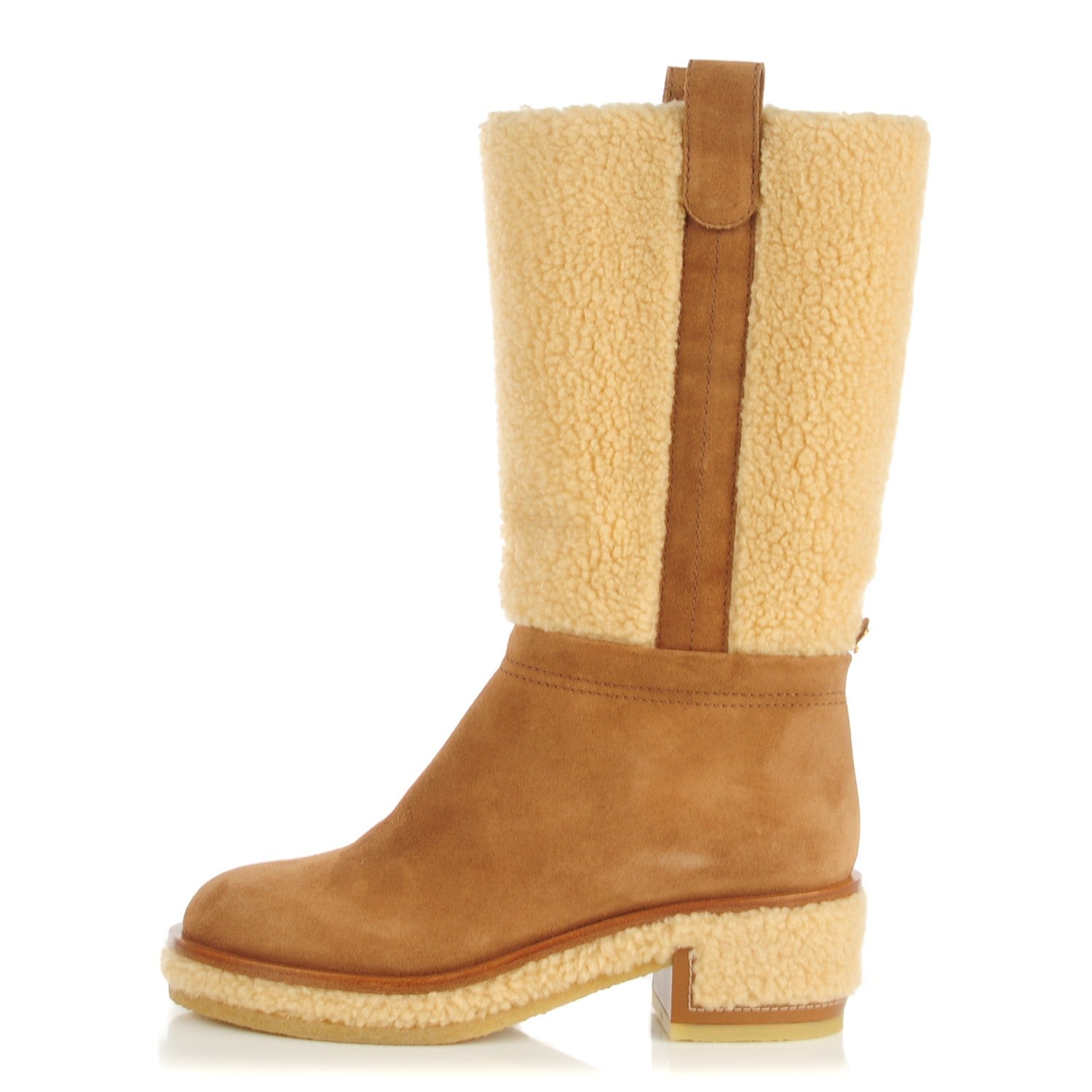 Chanel Shearling Suede Calfskin Boots 37.5 Brown Beige 1 of 9