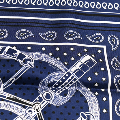 Hermes Silk Eperon D'Or Bandana Scarf 70 Marine White Black 5 of 5
