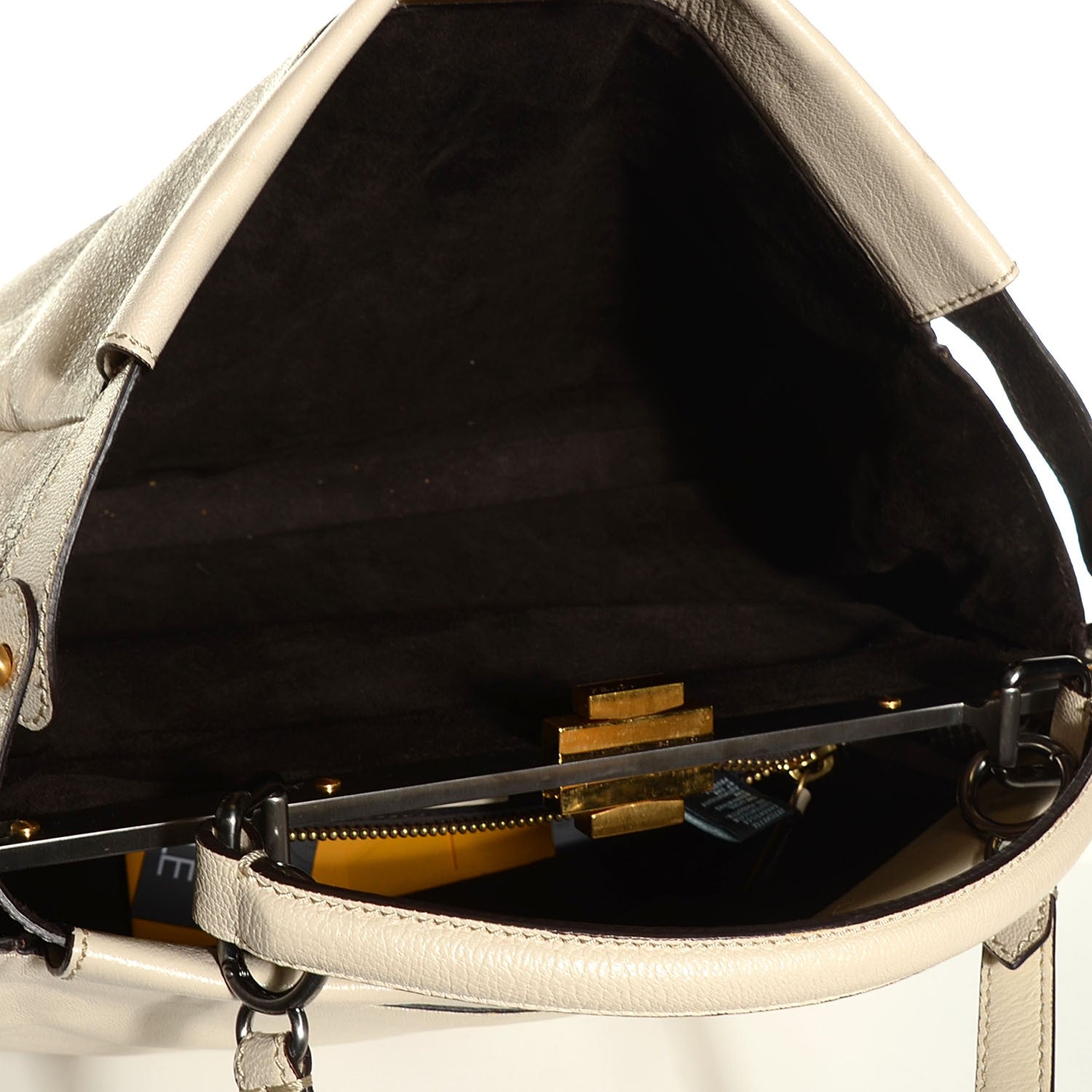 Fendi Goatskin Elaphe Large Peekaboo Iconic Satchel Latte Natural 5 of 8