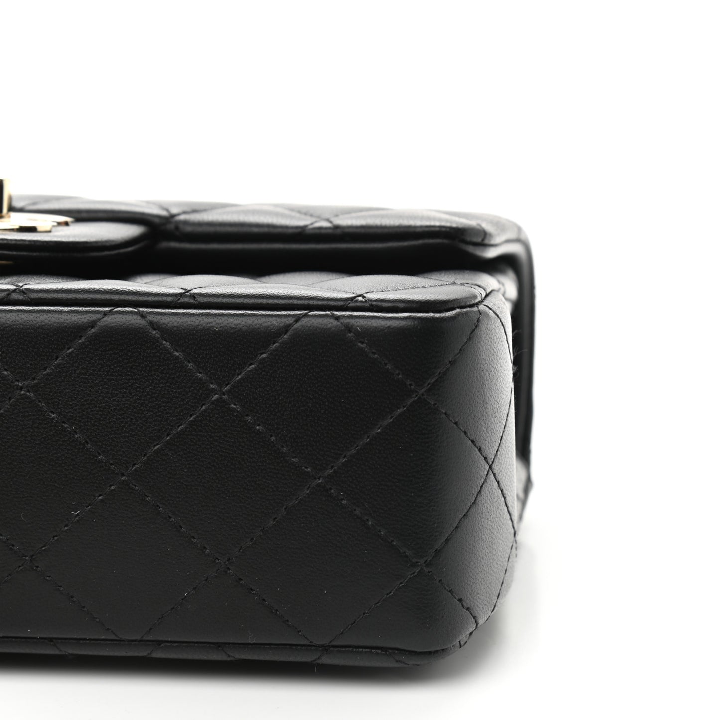 Lambskin Quilted Mini Top Handle Rectangular Flap Black