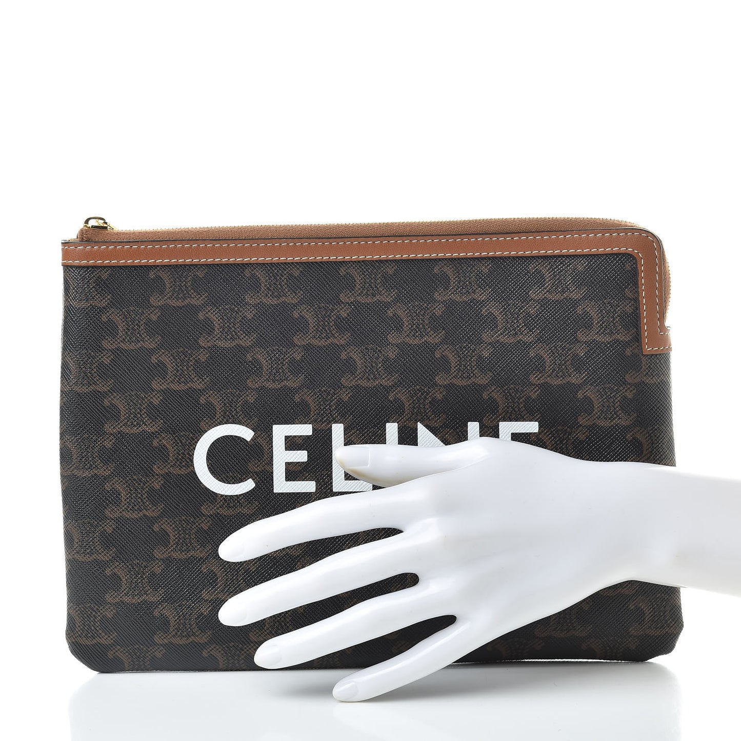 Triomphe Canvas Lambskin Small Pouch Tan
