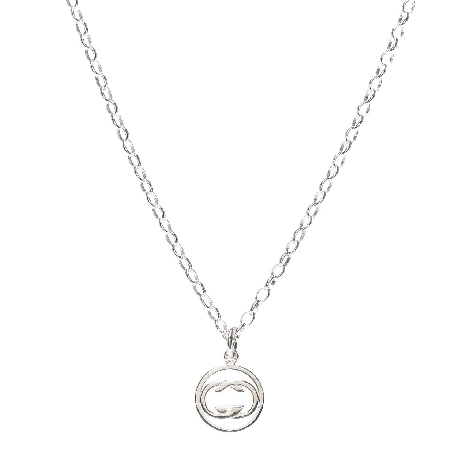 Gucci Sterling Silver Interlocking Circle GG Pendant Necklace 1 of 4