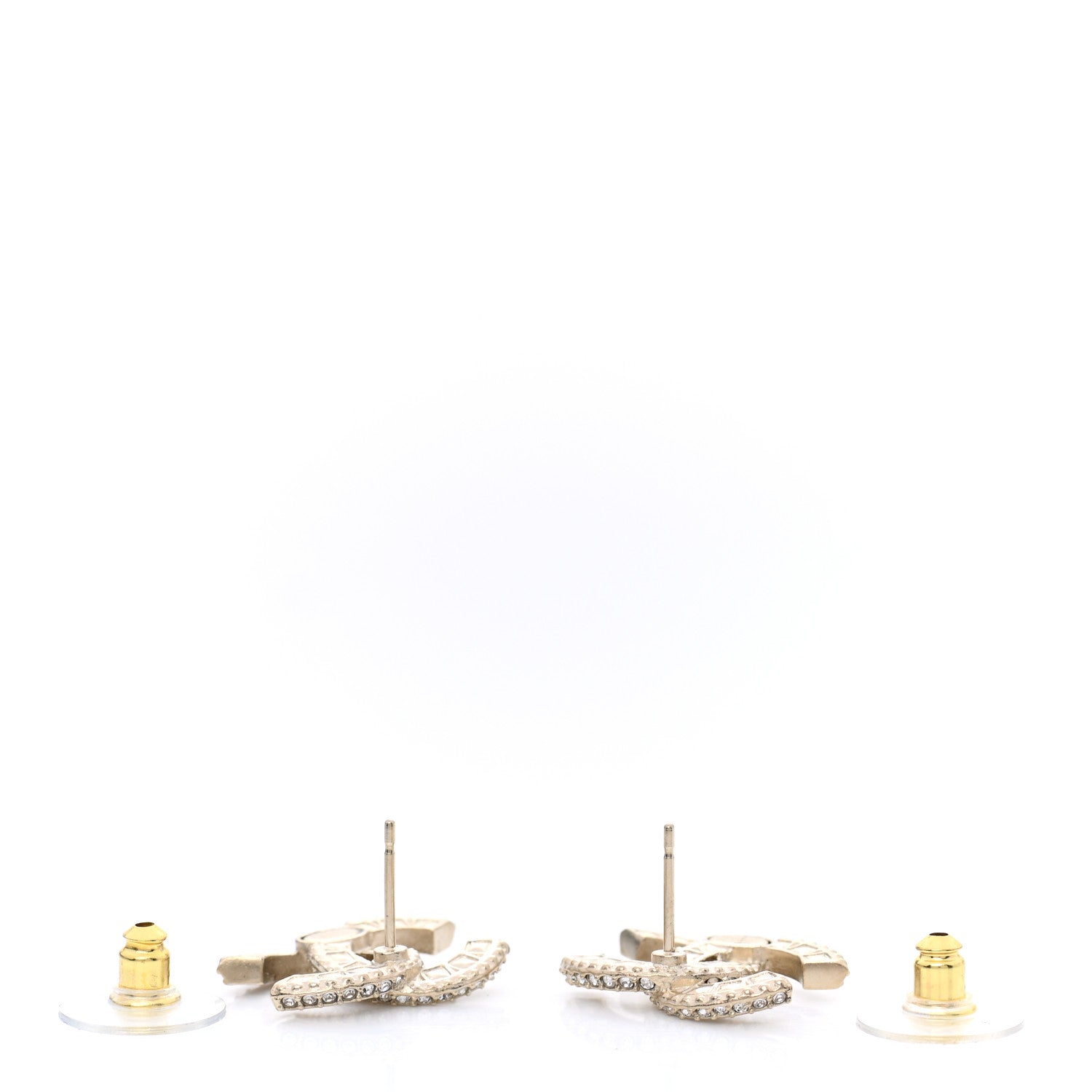 Chanel Crystal Timeless CC Earrings Light Gold 3 of 5