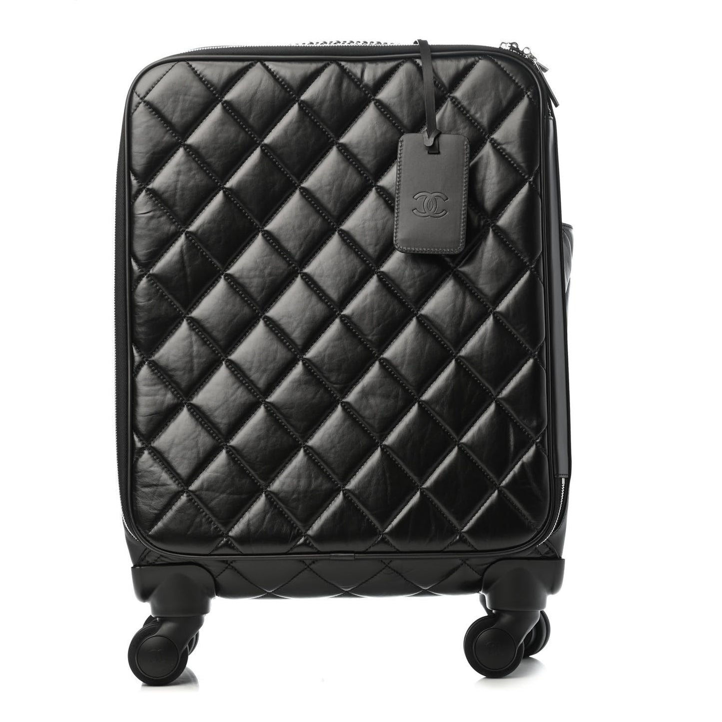 Calfskin Quilted Coco Case Trolley Rolling Luggage Black