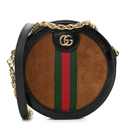 Gucci Suede Patent Web Mini Ophidia Round Shoulder Bag Nocciola Black 1 of 9