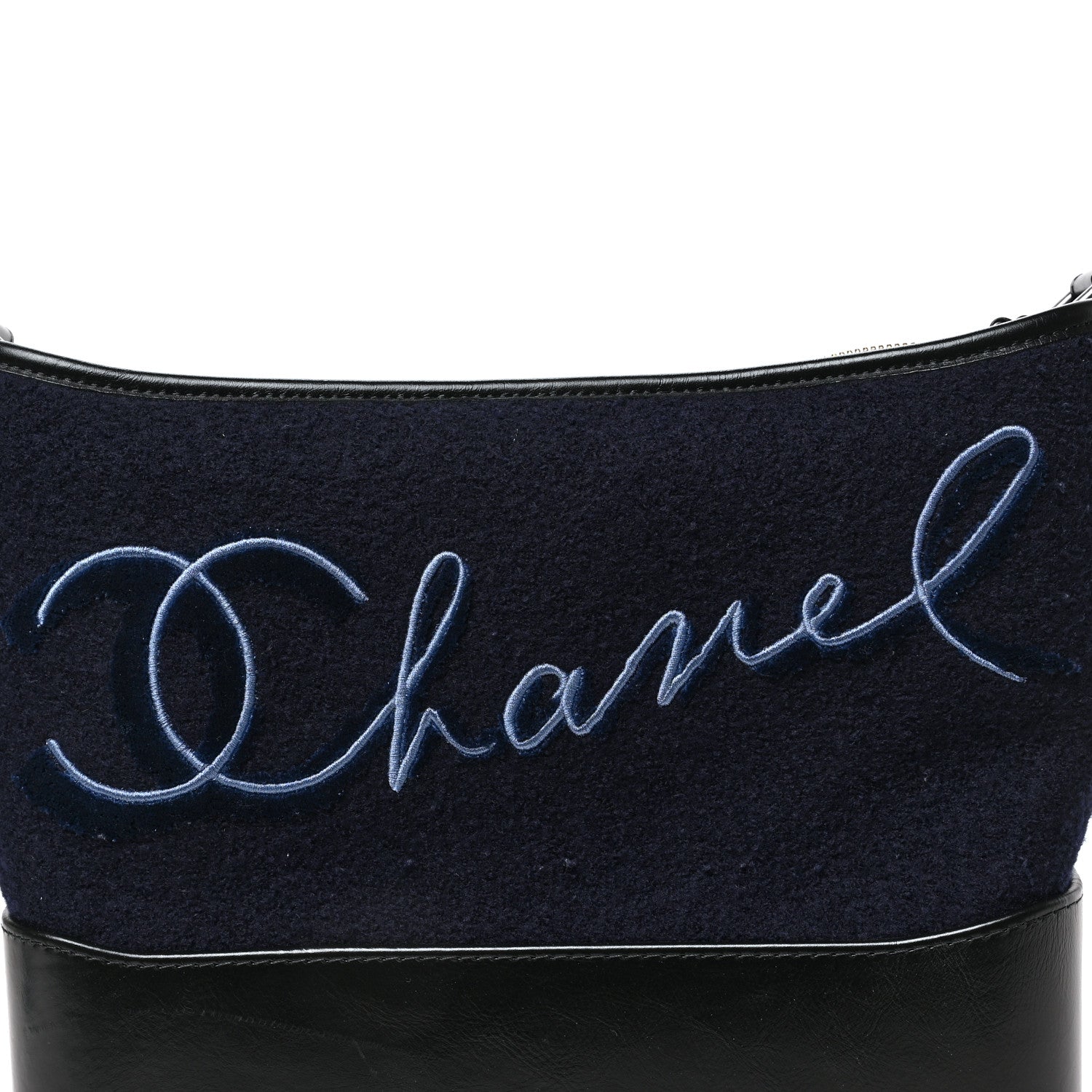 Chanel Calfskin Wool Embroidered Paris Hamburg Medium Gabrielle Hobo Dark Navy Blue 9 of 9