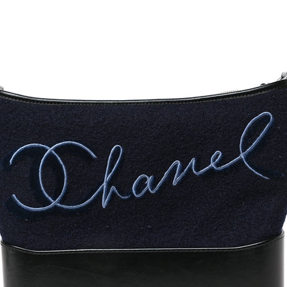 Chanel Calfskin Wool Embroidered Paris Hamburg Medium Gabrielle Hobo Dark Navy Blue 9 of 9