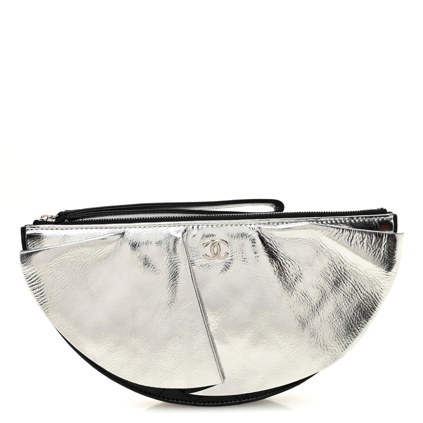 Metallic Lambskin Wave Clutch Black Silver