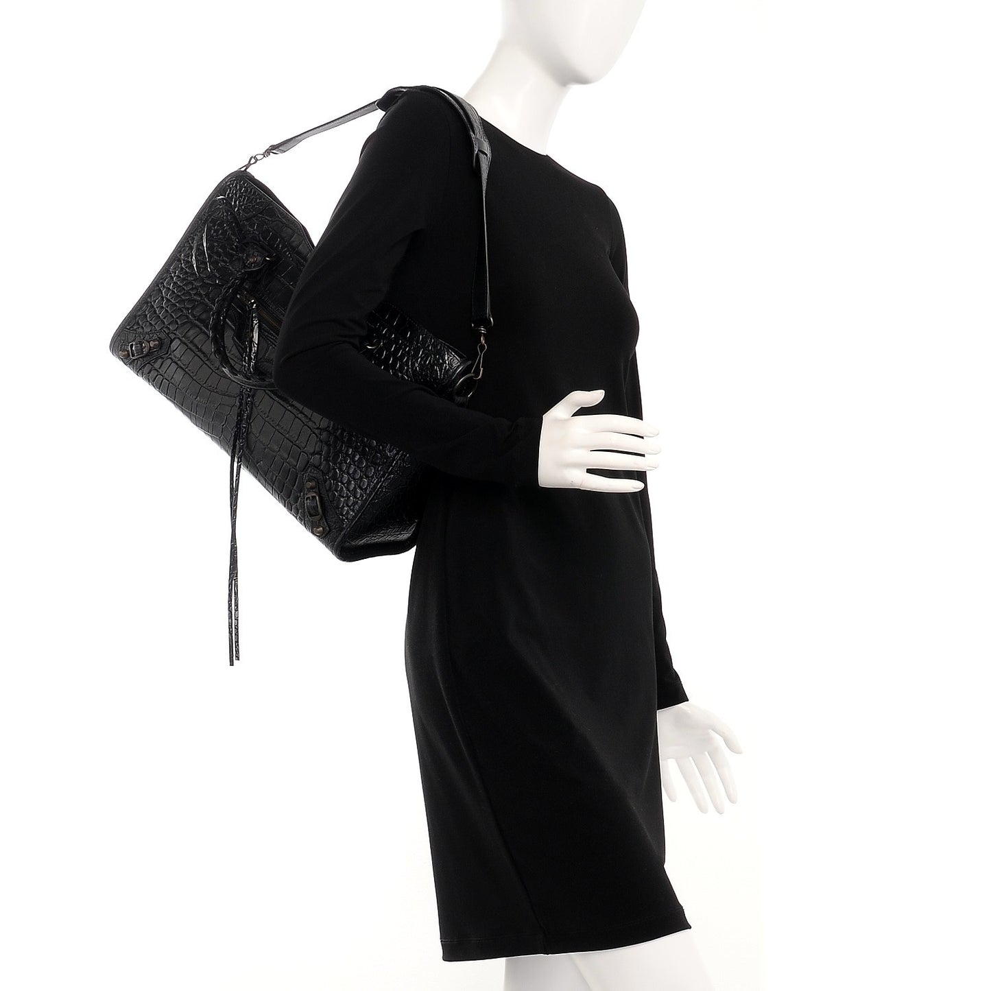 Calfskin Crocodile Embossed Classic Hardware City Black