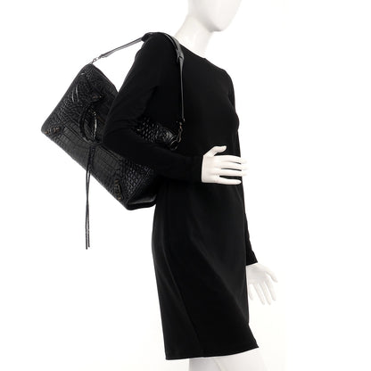 Balenciaga Calfskin Crocodile Embossed Classic Hardware City Black 2 of 10