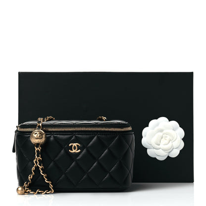 Chanel Lambskin Quilted Small Pearl Crush Vanity Case With Chain Black 11 of 11
