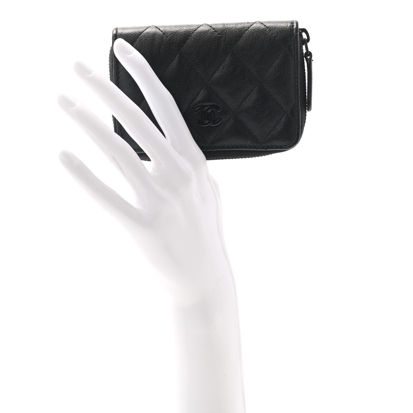 Aged Calfskin Quilted Zip Coin Purse So Black