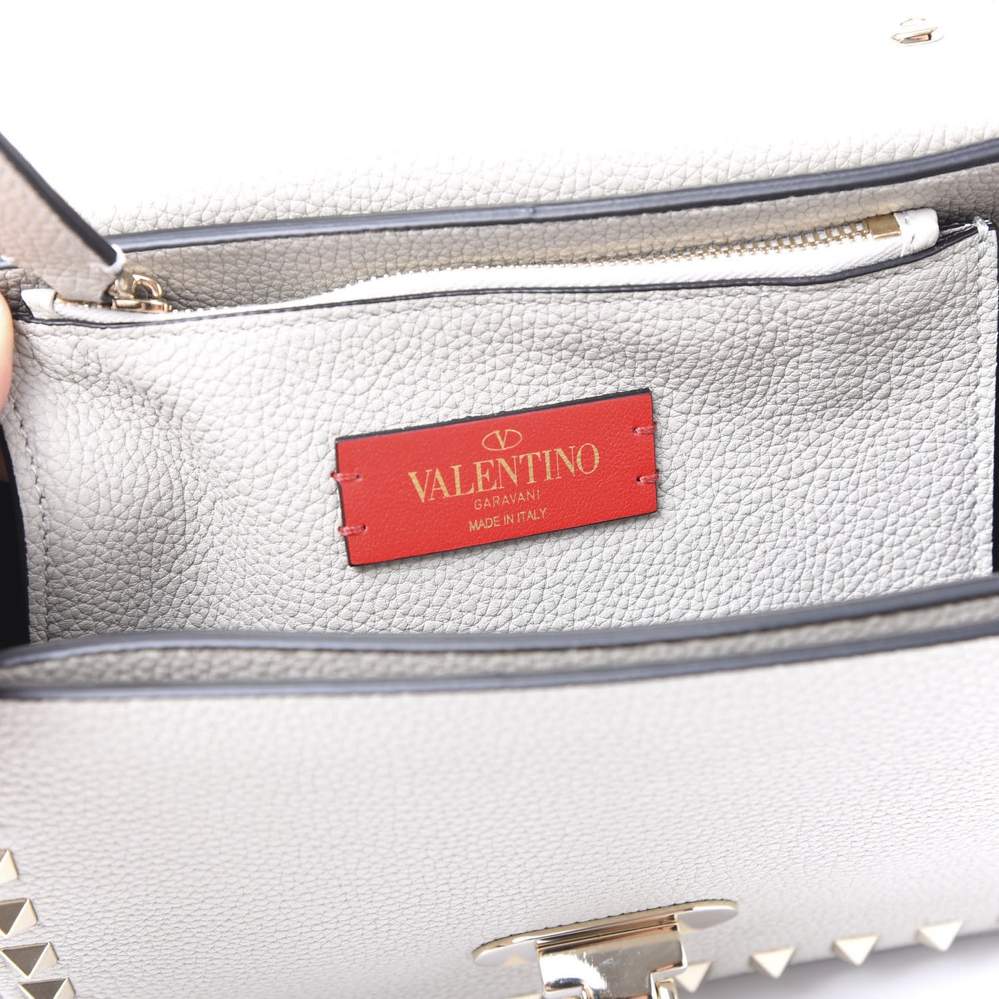 Grained Calfskin Small Rockstud Crossbody Opal Grey