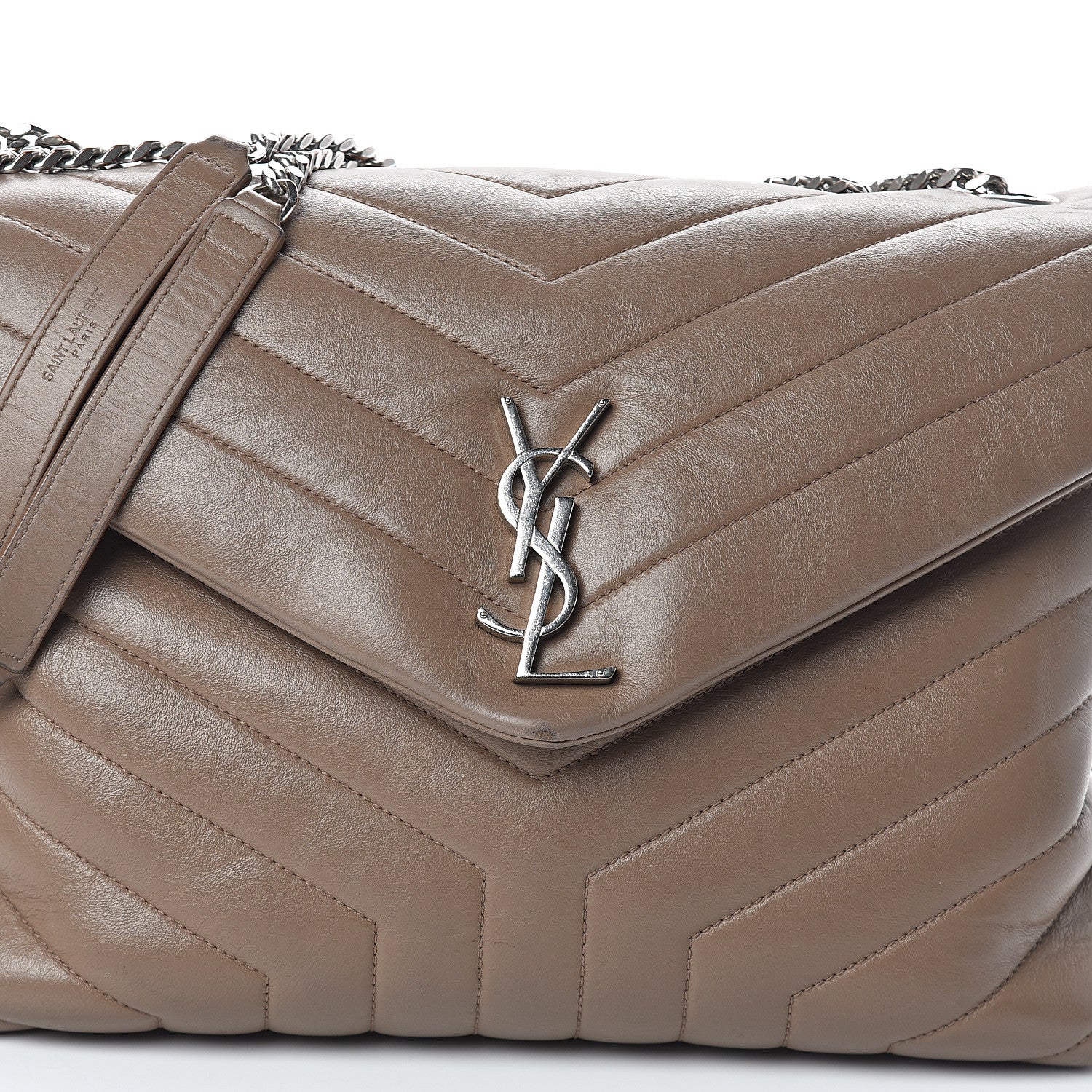 Saint Laurent Calfskin Y Quilted Medium Loulou Monogram Chain Satchel Light Brown 7 of 9
