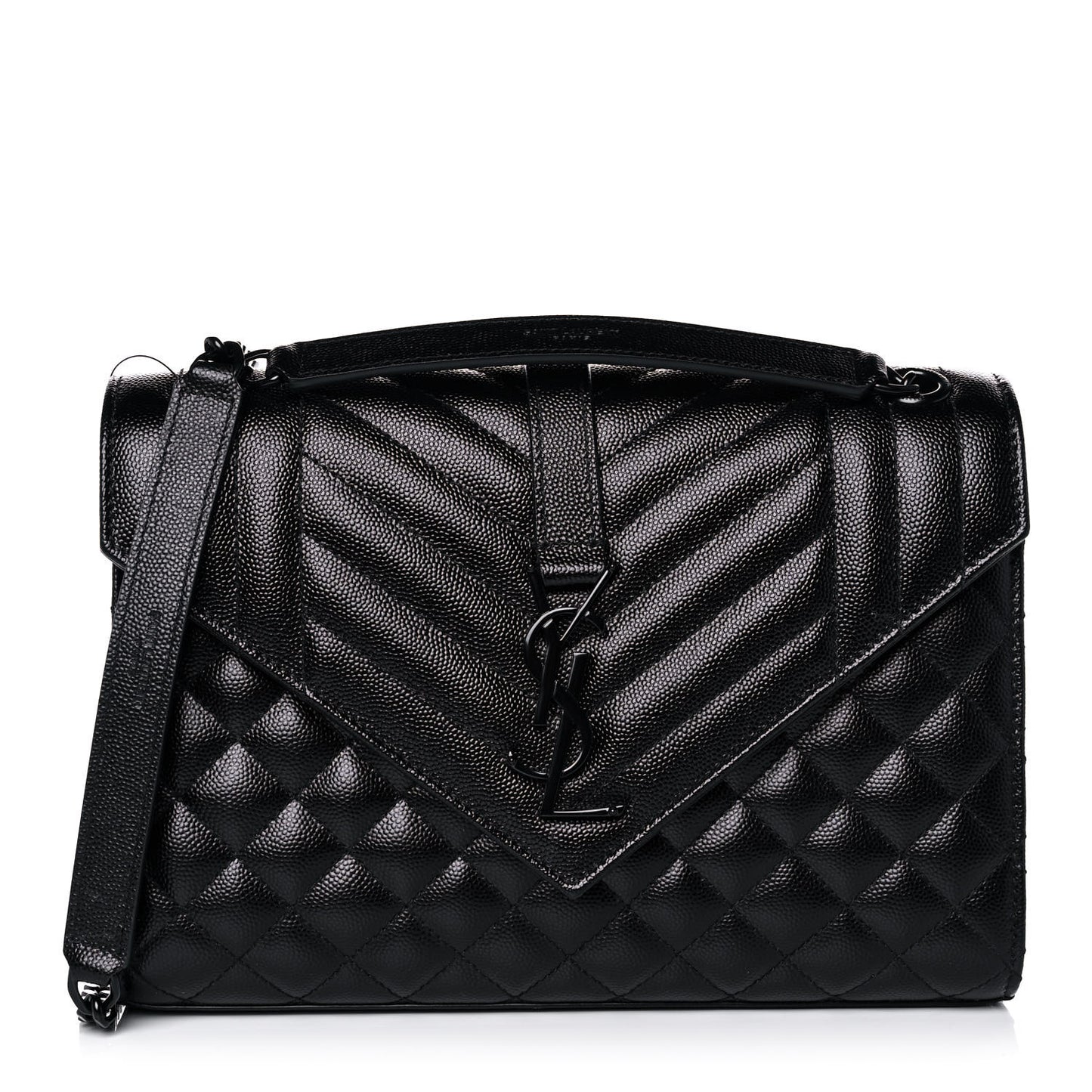 Grain De Poudre Textured Mixed Matelasse Triquilt Medium Monogram Satchel Black