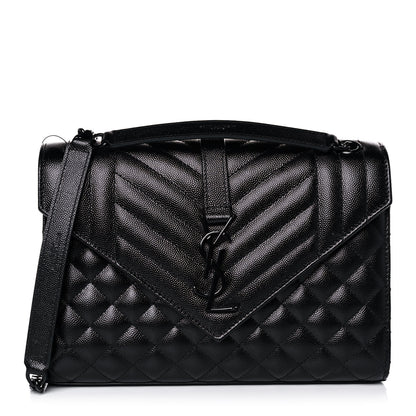 Saint Laurent Grain De Poudre Textured Mixed Matelasse Triquilt Medium Monogram Satchel Black 1 of 9