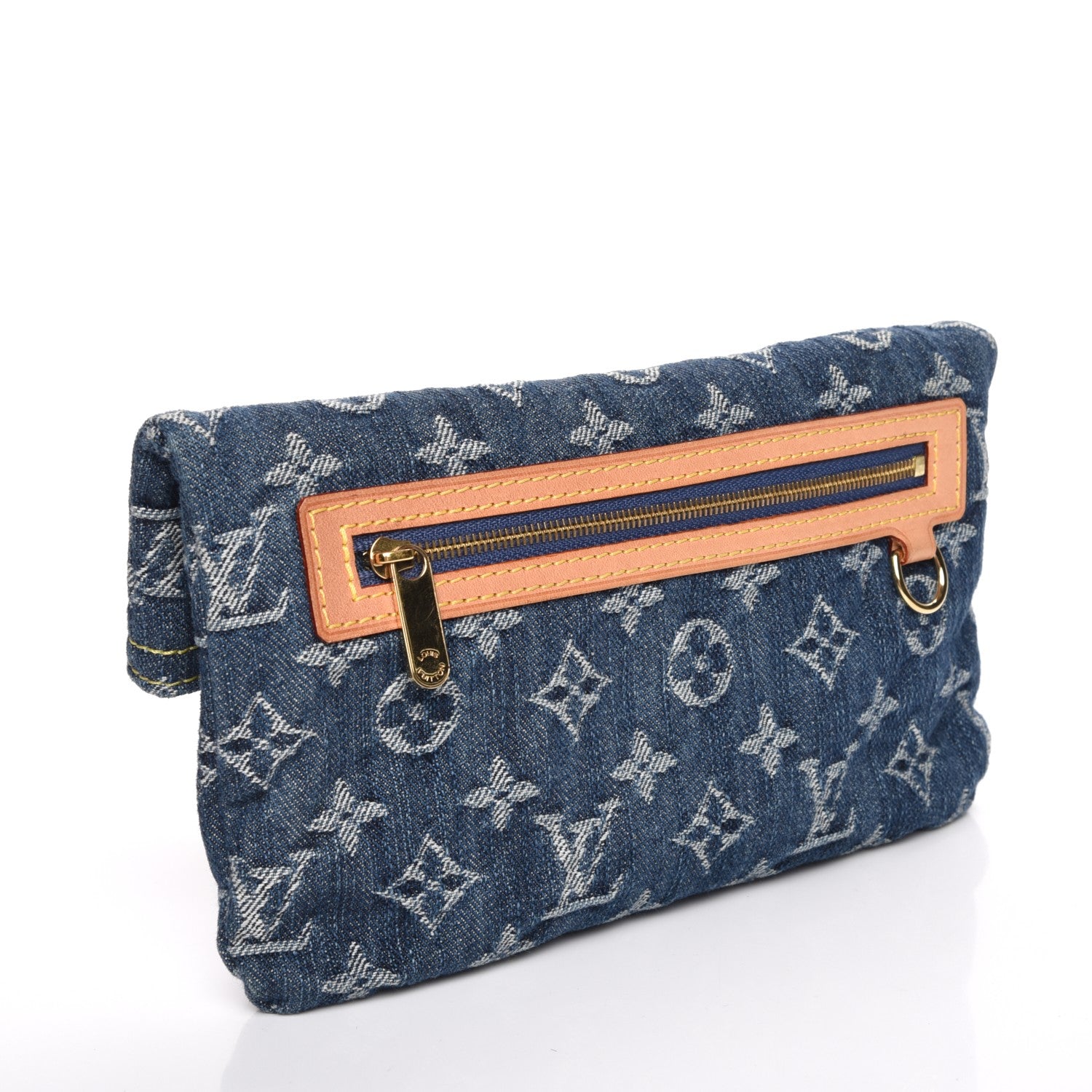 Louis Vuitton Monogram Denim Pochette Plat Clutch Blue 3 of 7