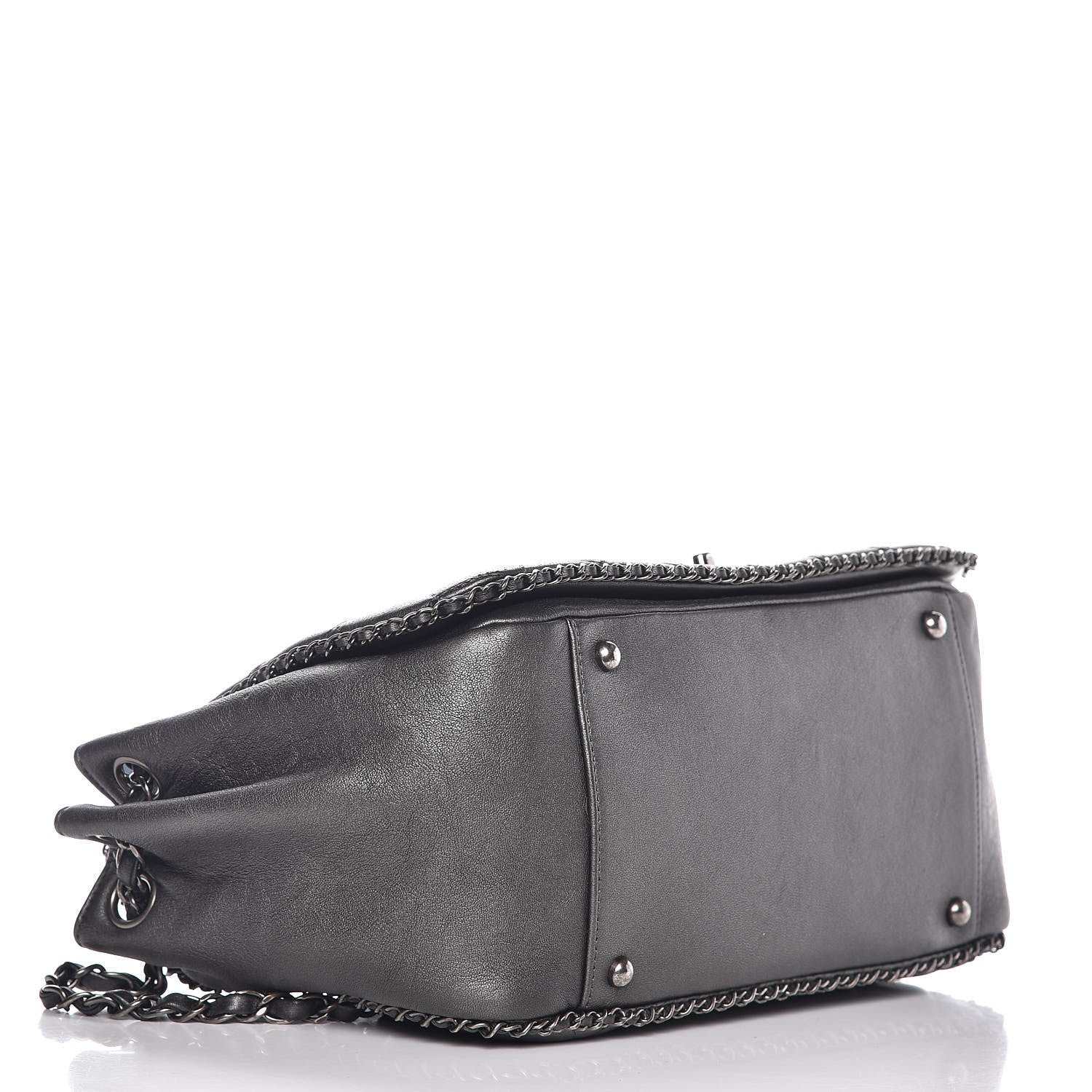 Chanel Metallic Calfskin Quilted Large CC Enchained Accordion Flap Grey 4 of 7