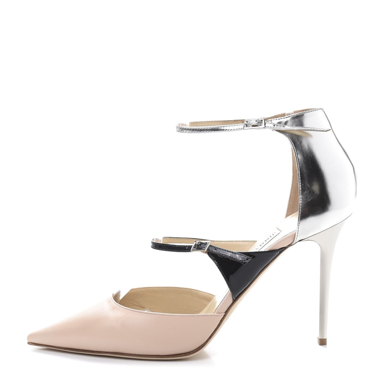 Jimmy Choo Kid Patent Mirror Typhoon Ankle Strap Pumps 39.5 Lychee Black Silver 1 of 8