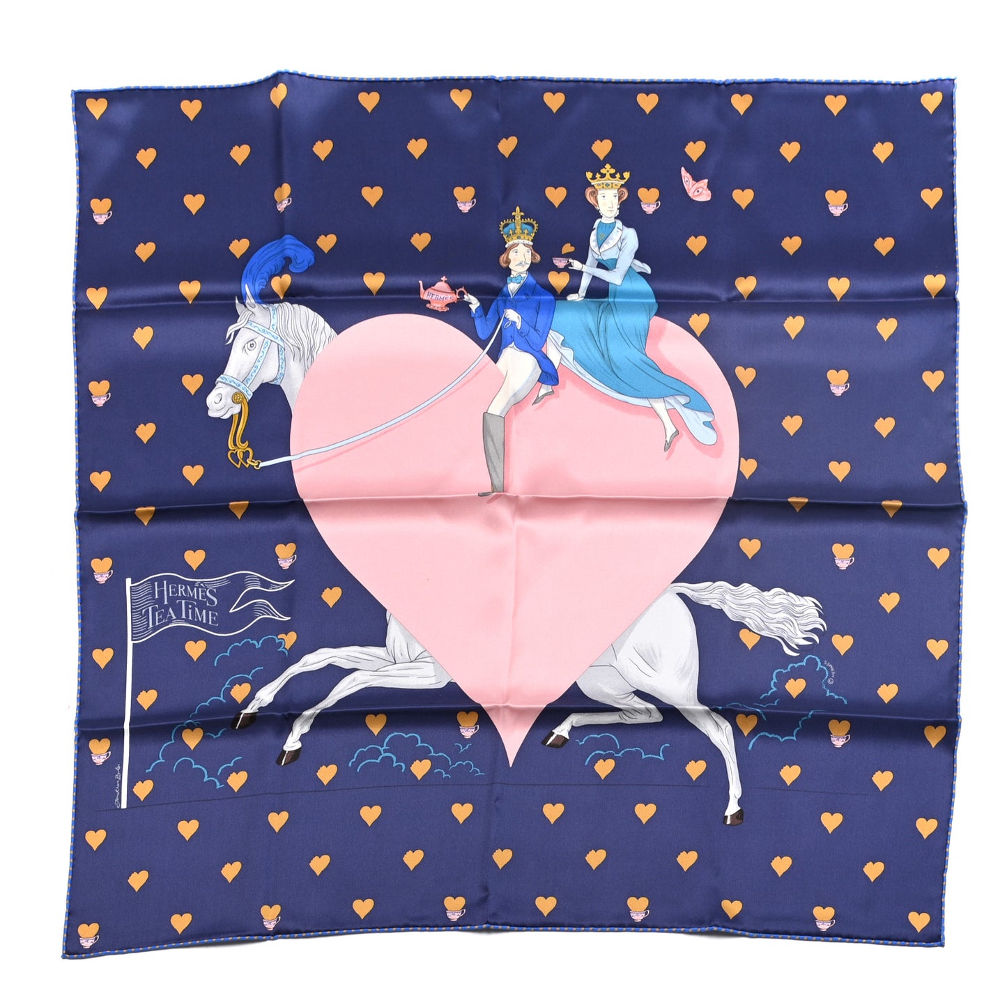 Silk Tea Time Scarf 70 Marine Vieux Rose