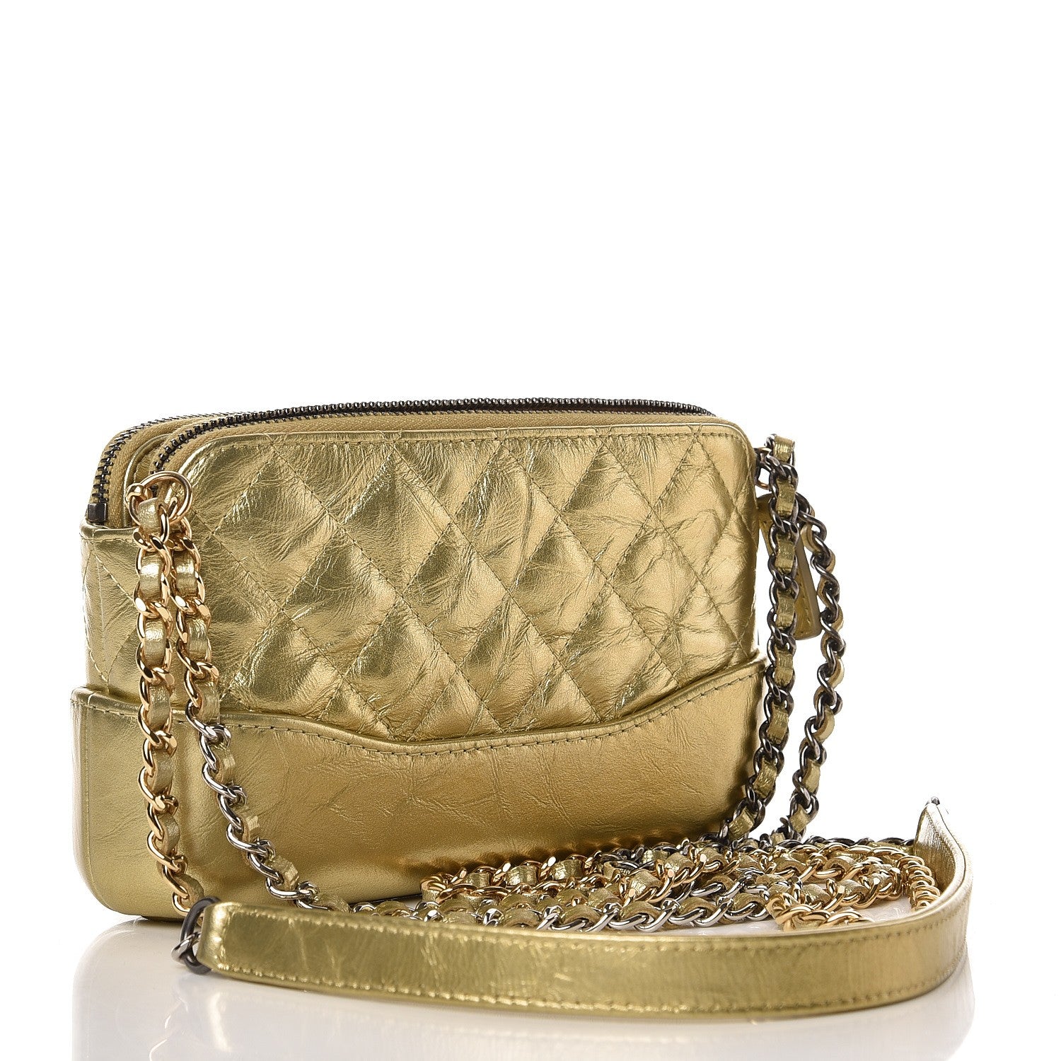 Chanel Metallic Aged Calfskin Quilted Small Gabrielle Clutch With Chain Gold 4 of 10